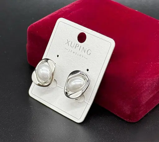 Сережки Xuping з перлиною гіпоалергенна прикраса для щоденного образу Сріблястий - фото 1