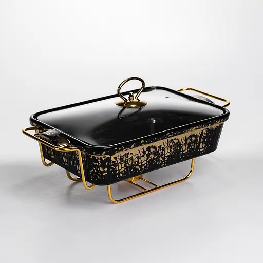 Мармитница прямоугольная Yiwu со стеклянной крышкой на металлической подставке с подогревом 35.5х19х15.5 см настольный мармит для первых блюд ML-874-13 - фото 1