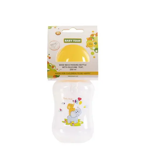 Пляшечка для годування з широким горлом та силіконовою соскою 1002 жовтий 250 мл - фото 2