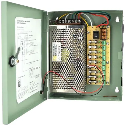 Импульсный блок питания Voltronic 12V-10A/9CH в боксе с замком перфорированный, 9-ти канальный, Q20 - фото 1