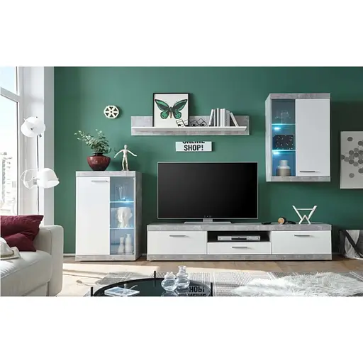 Модульна стінка для вітальні ВМК (БРВ) Кетлін Бетон + Німфея альба (GRB-1905)