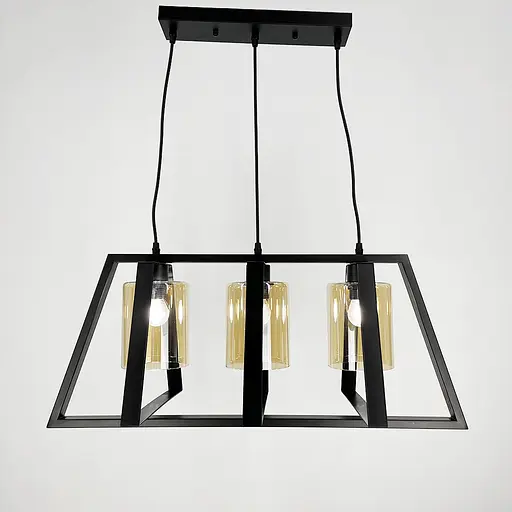 Люстра у трикутній формі корпусу чорного кольору із янтарними плафонами Line.F 11806/3 BK - фото 1