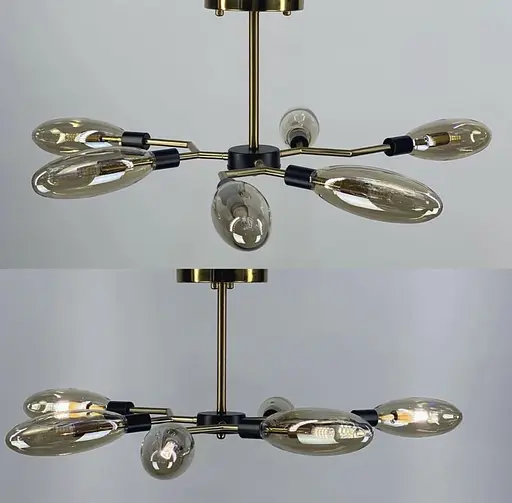 Люстра в корпусі латунь на 6 видовжених унікальних плафонів Line.F Колір плафона Графітовий - фото 5