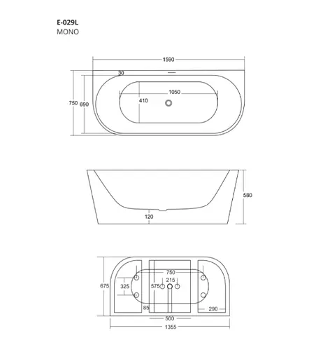 Ванна акрилова окремостояча Corsan Mono 160x75 пристінна E-029L Білий - фото 9