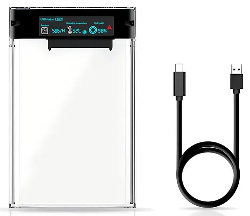 Внешний карман с дисплеем XON MemoryCase для 2.5" SATA HDD/SSD USB 3.1 Type-C (XHC2C13S21PT 2209) Прозрачный  - фото 1