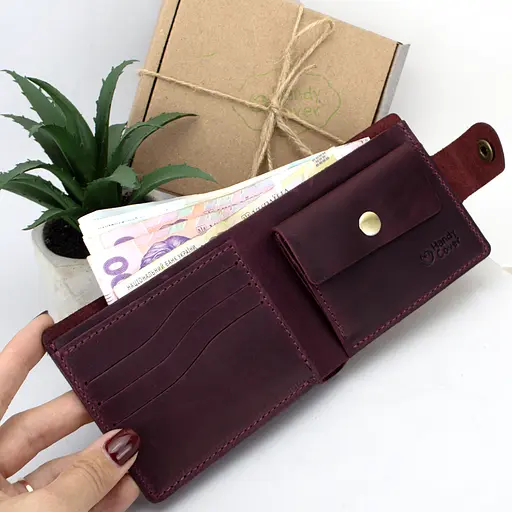Портмоне мужское кожаное  на кнопке Handycover HC0028 бордовое - фото 2