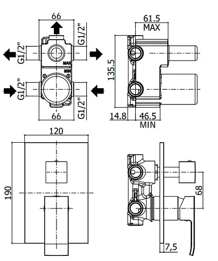 Термостат прихованого монтажу Paffoni Elle чорний матовий EL 019 NO/M, Чорний матовий - фото 2