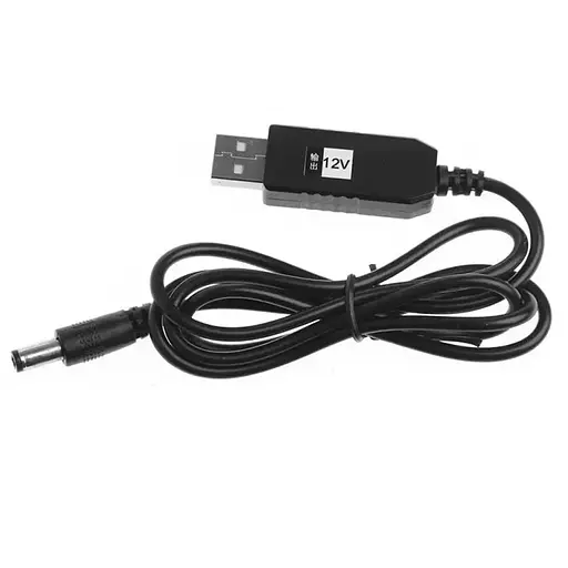 Кабель питания для роутера/модема USB-DC (2.1x5.5mm) с преобразователем до 12V in box (1m) Black - фото 3