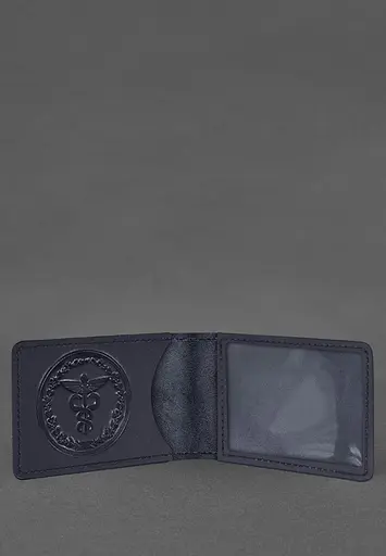 Кожаная обложка на удостоверение Государственной налоговой службы темно-синяя Crazy Horse - фото 3