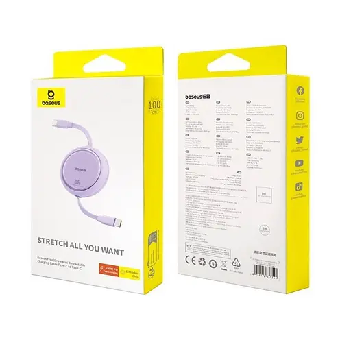 Кабель Baseus Free2Draw Mini Retractable Charging Cable Type-C to Type-C 100W 1m Nebula Purple - фото 2