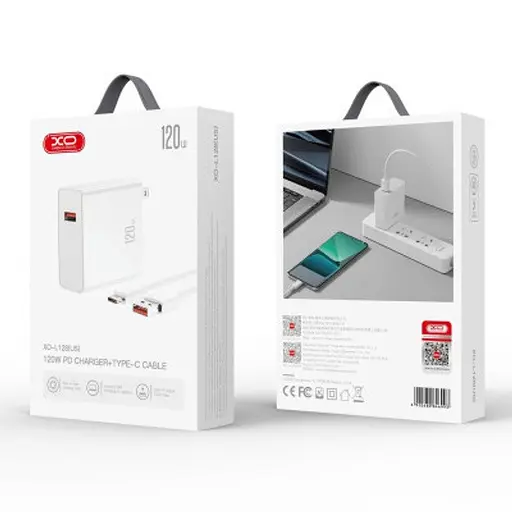 Быстрое зарядное устройство - комплект с кабелем Type-C - 120W TURBO адаптер XO L128 - фото 3