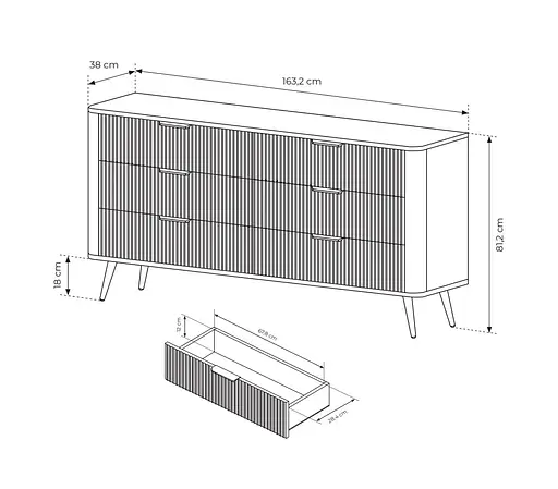 Комод Perfect Home Ланте / Lante з 6 шухлядами і чорними ніжками 6S/163 Беж (PFH-091174) - фото 3