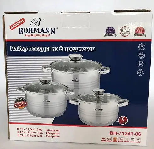 Набір каструль з кришками Bohmann BH-71241-06, 6 предметів - фото 3