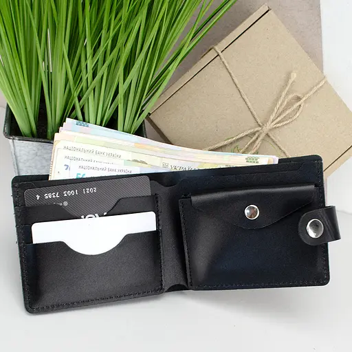 Портмоне мужское кожаное на кнопке Handycover HC0042 черное - фото 2