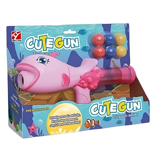 Іграшковий помповий пістолет-рибка 5006 A з 6 м'якими набоями, рожевий - фото 2