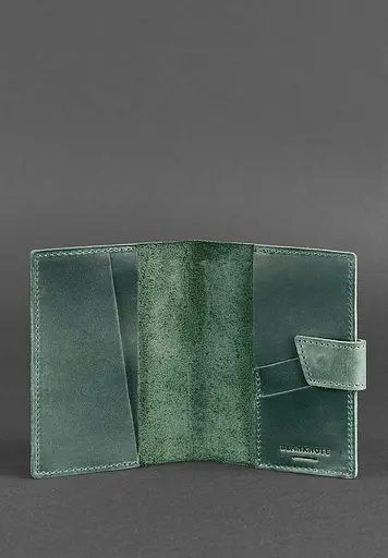 Шкіряна обкладинка для паспорта 4.0 зелена Crazy Horse - фото 4