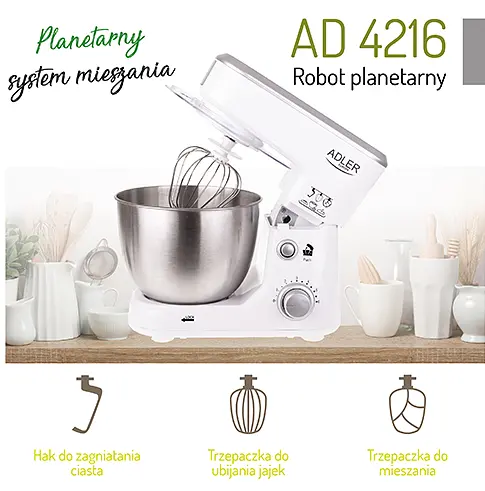 Кухонный комбайн Adler планетарный тестомиксер 4 л AD 4216 1000W - фото 2