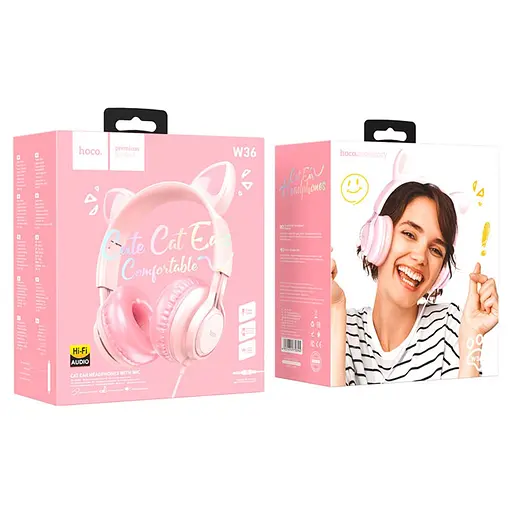 Навушники накладні Hoco W36 Cat Ear з вушками Jack 3.5 рожевий - фото 4