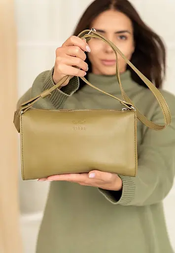 Шкіряний млатч оливковий краст - фото 8