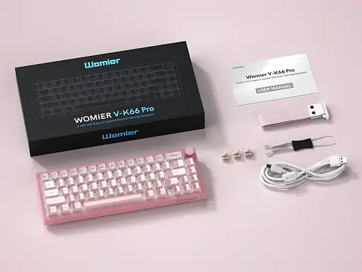 Игровая механическая клавиатура Womier VK66 Pro / Проводное подключение / Womier POM Series Switches / Pink Lines - фото 2