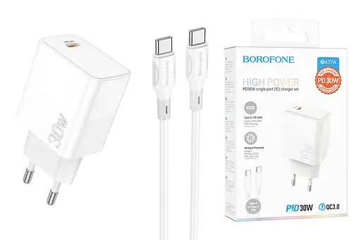 Зарядний пристрій швидкий 30 Вт Borofone ba77a Insightful PD QC 30 W з кабелем Type-C - фото 3