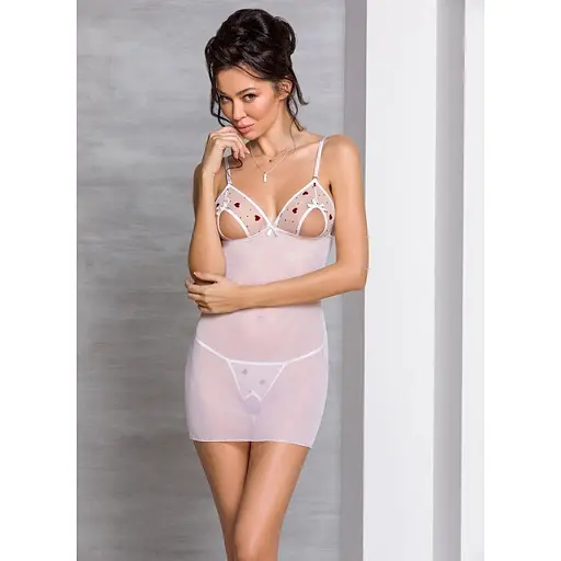 Сорочка з вирізами на грудях + стрінги LOVELIA CHEMISE white - Passion 2XL/3XL - фото 3