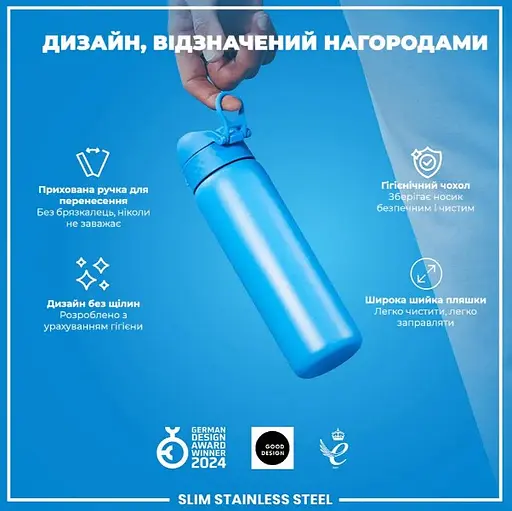 Пляшка для води ION8 металева 600 мл Stainless Steel Blue (I8SS600BLU) - фото 4