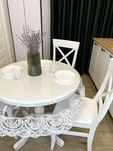 Силіконова скатертина з білим мереживом Арка 15 см 290х110 см - фото 5