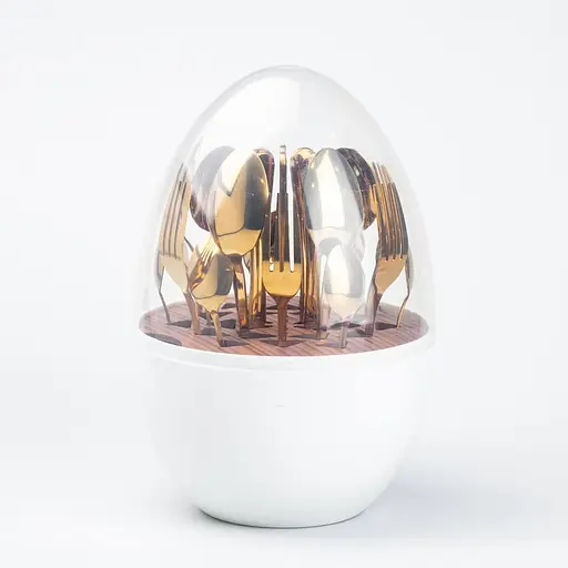 Набор столовых приборов TS Kitchen Белый на 6 персон из нержавеющей стали золотые 24 штуки в яйце - фото 2