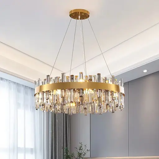 Підвісна кільцева люстра із кришталем у латунному корпусі Ø 80 см | Арт. MJ 210-800 AB | Line F - фото 3