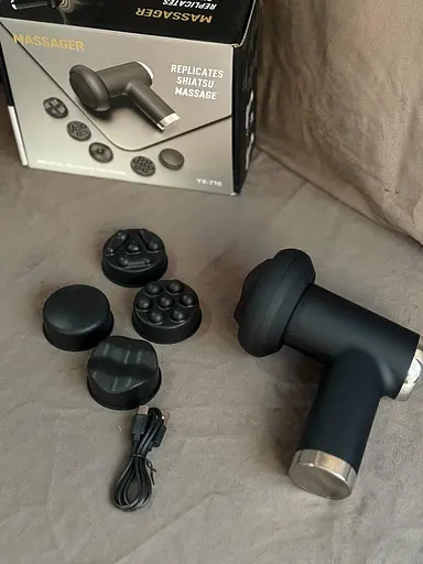 Перкусійний масажер YX-7100 акумуляторний 1200 mAh 5в1 Антицелюлітний вібромасажер 5Вт для тіла Чорний - фото 3