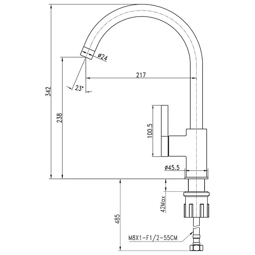 Змішувач кухонний TOPAZ MODERNO TMD-33403-H78A поворотний латунний для зручного використання у кухні - фото 2