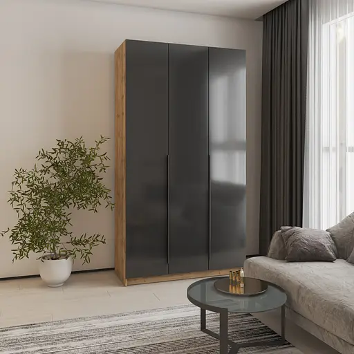 Шафа 3-дверна MebelStar Оскар Gloss BL-B, комплект полиць 120x52x220 см Дуб тахо/Чорний (MBS-5199) - фото 1