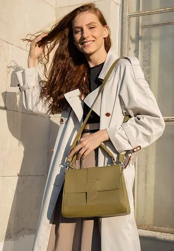Женская кожаная сумка Ester оливковая - фото 2