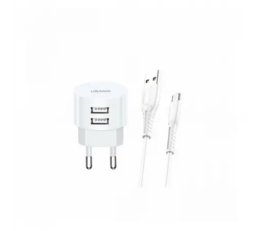 Зарядний набір Usams T20 2 виходи кутових USB (блок адаптер + кабель) білий - фото 3
