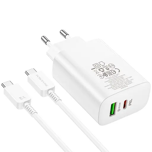 МЗП Borofone BN10 Sunlight PD65W (1USB-A/1C) + кабель Type-C to Type-C White - фото 7