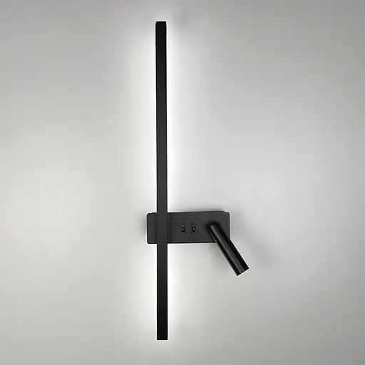 Черный линейный бра 65 см со спотом справа и 2-мя выключателями Line F Арт. WB 121/600 R BK  - фото 7