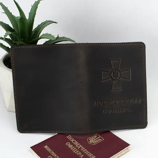 Обложка на удостоверение офицера коричневая кожаная - фото 3