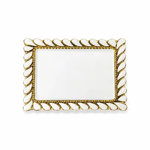 Фарфоровое блюдо Yiwu Tiffany 30.5х20 см прямоугольное сервировочное для закусок фруктов десертов с золотой отделкой ML2024 - фото 1