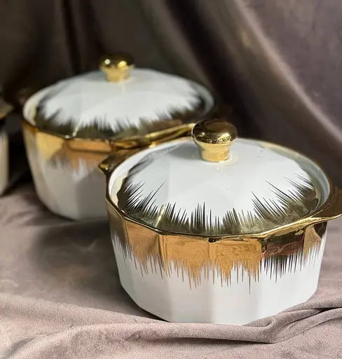 Набір супниць керамічних із кришками 3 шт 1,5 л 2,5 л 3,5л Білий із золотистим декором - фото 6