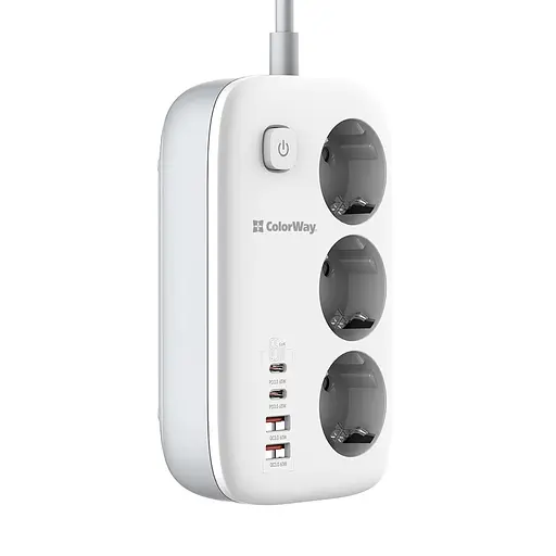 Мережевий фільтр-подовжувач СolorWay 3 розетки/4USB GaN3 Pro PD (2USB-A + 2 TYPE-C) (65W) 2 м (CW-CHE34PDW) - фото 4