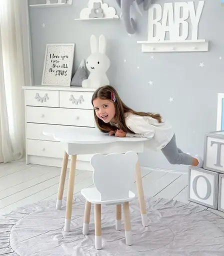 Детский столик Облако с нишей и стульчиком Мишка (Белый) - фото 8