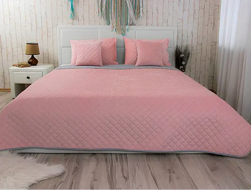 Набір VeLour покривало та 2 чохли на подушки Pink and Grey (К_994.55_Pink and Grey ромб) - фото 2