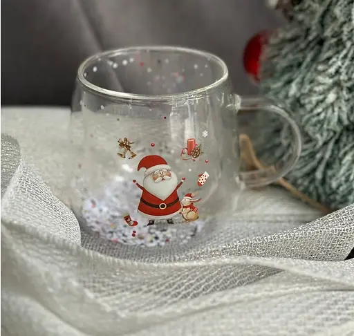 Чашка новогодняя Olens 8030-302 Новогодняя диковинка с двойным дном 300 мл Прозрачная - фото 3