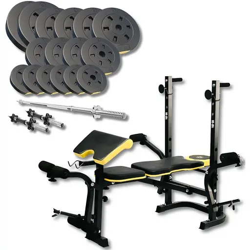 Набор Besport PowerPro 68кг с прямым грифом и скамьей WB-004