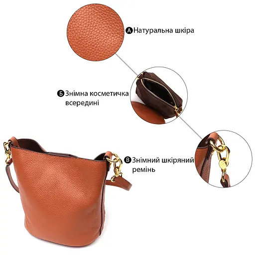 Женская сумка Vintage с отдельной косметичкой внутри из натуральной кожи 22х18х12 см sum0029032 - фото 4