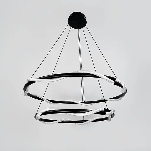 Люстра с двумя черными кольцами и оплетенным неоном Ø 80+60 см | Ст. JU 25-600+800 BK | Line F - фото 8