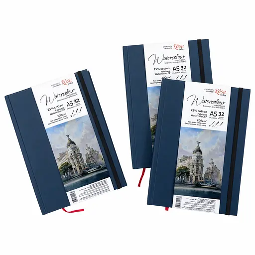 Блокнот для акварели Watercolor by Fabriano А5 200г/м2 32 л белая бумага Индиго ROSA Gallery - фото 2