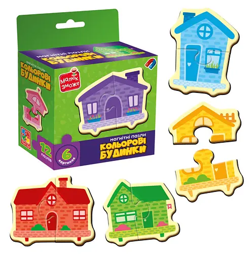 Гра развивающая, пазлы магнитные Цветные дома
