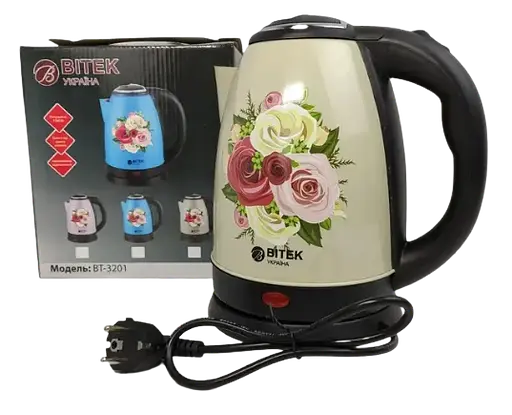 Электрический дисковый пластиковый чайник BITEK BT-3201 белый - фото 1